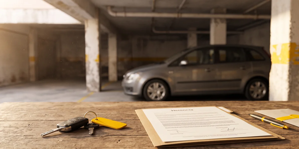 Llaves de coche y documentos de herencia sobre una mesa para vender un coche heredado